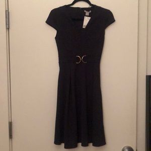 H&M V-neck Navy blue dress with gold belt buckle